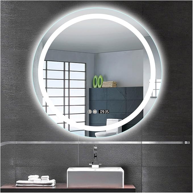 Round LED Bathroom Mirror with Light, Round Bathroom Mirror with LED Lights and by ZXCASDF