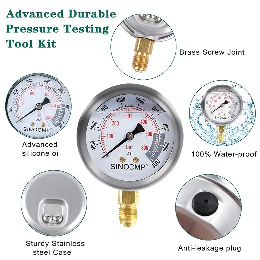 SINOCMP Hydraulic Pressure Test Kit, 3 Pressure Gauges 25Mpa/40Mpa/60Mpa 6 Test - Image 6