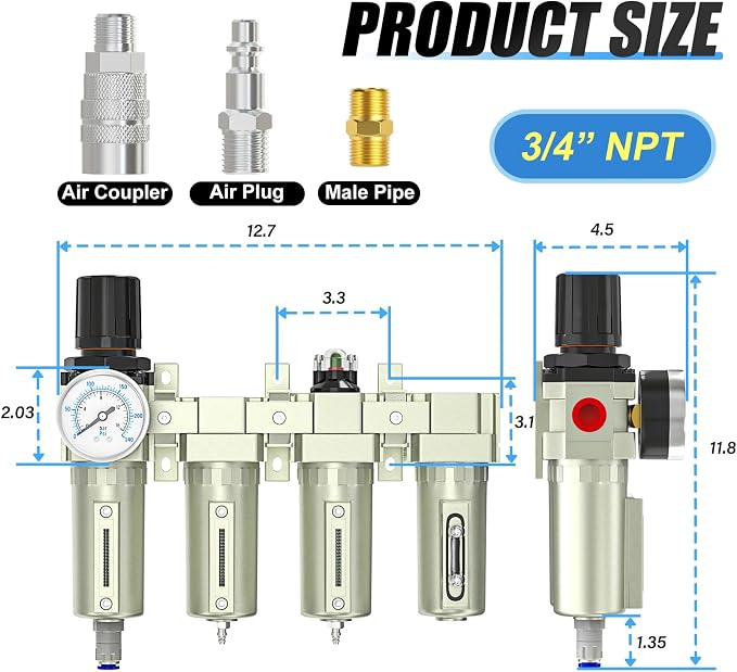 3/4" NPT Heavy Duty Industrial Grade 4 Stage Air Drying System, Auto Drain - Image 2
