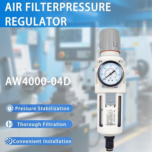 XingNEeng 1/2" NPT Compressed Air Filter Regulator Combo Piggyback, Water/Oil - Image 8