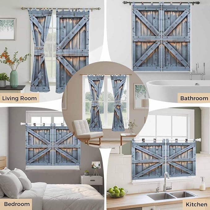 Farmhouse Wood Grain Kitchen Curtains 24 Inch Length, Small Window Curtains Tab - Image 7