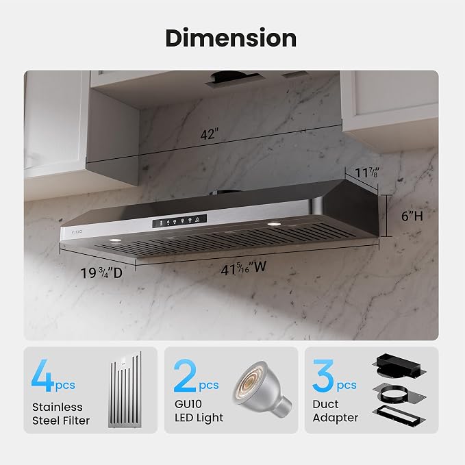 Range Hood 42 Inch Under Cabinet, 980CFM Fast Venting Ducted, Kitchen Hood - Image 9
