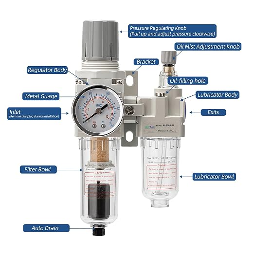 1/4" NPT Automatic Drain Compressed Air Filter Regulator Lubricator, Air - Image 2