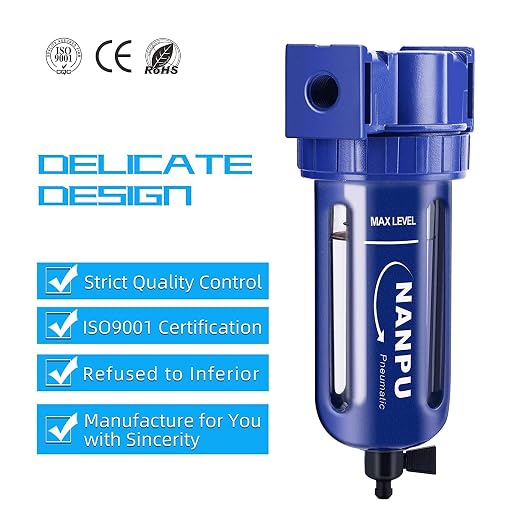 NANPU 3/8" NPT Compressed Air Filter, Zinc Alloy, 5 Micron Brass Element - Image 7