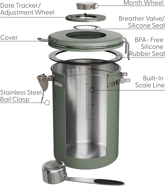 Veken Coffee Canister with Window, Airtight Stainless Steel Kitchen Food - Image 6