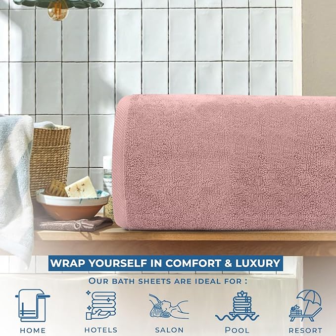 DAN RIVER Pack of 1 Bath Sheet 40x80 Inches, Oversized Towels for Adults, Quick Dry Plush Bath Towels - Dusty Rose
