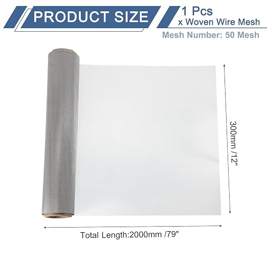 uxcell 50 Mesh 79" x 12" Woven Wire Mesh, 304 Stainless Steel Air Vent Filter - Image 2