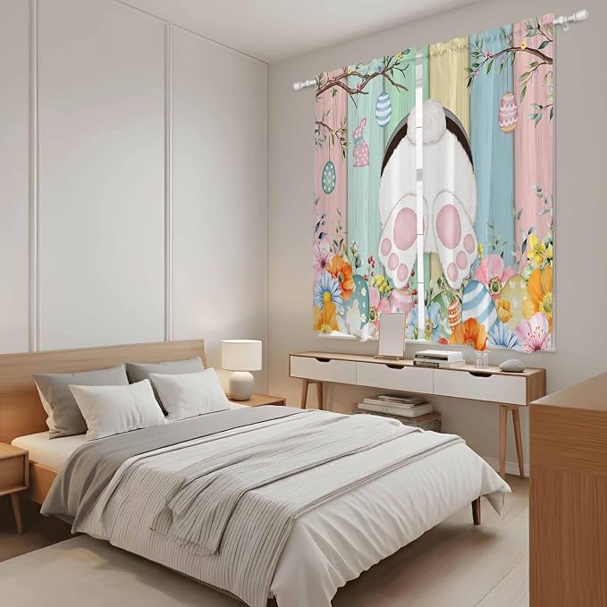 Easter Window Curtains 63 Inch Long 2 Panel Set, Rod Pocket Bedroom Curtains & - Image 4