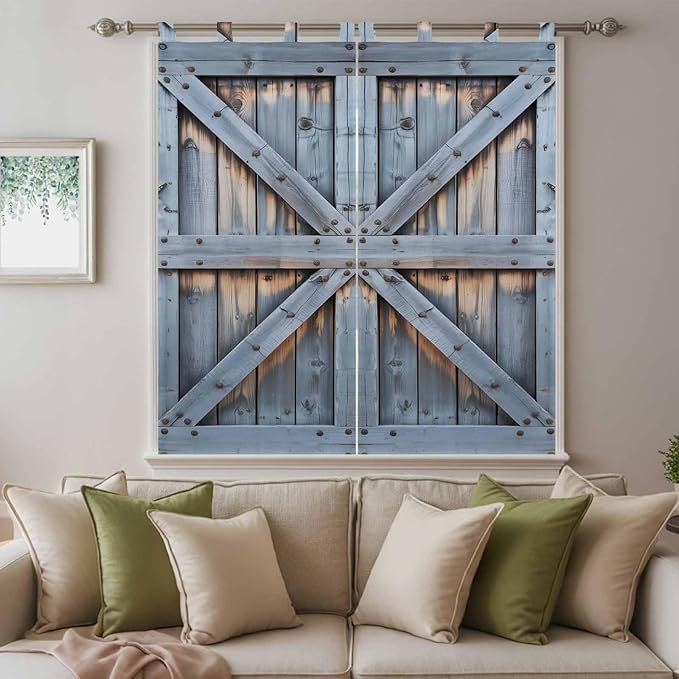 Farmhouse Wood Grain Bedroom Curtains 72 Inch Length, Window Curtains Tab Top - Image 9