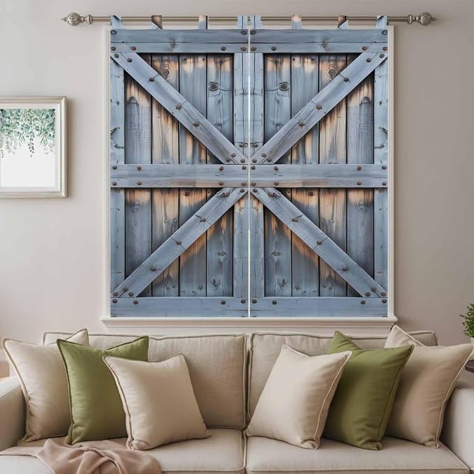 Farmhouse Wood Grain Bathroom Curtains 63 Inch Length, Window Curtains Tab Top - Image 9