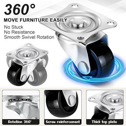 Maitys 8 Pcs 1" Swivel Profile Casters Wheels - Image 3