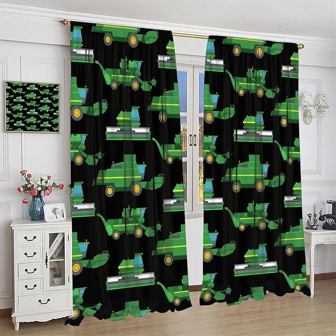 Kids Agriculture Machine Window Curtains, Farm Equipment Tractors Transport - Image 3