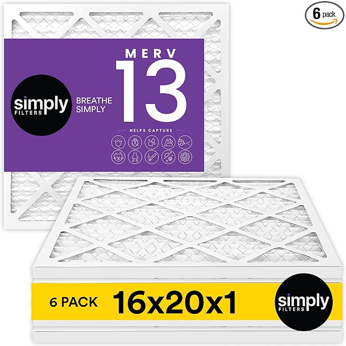 Simply 16x20x1 Air Filter, Merv 13, 6 Pack, by SimplyFilters