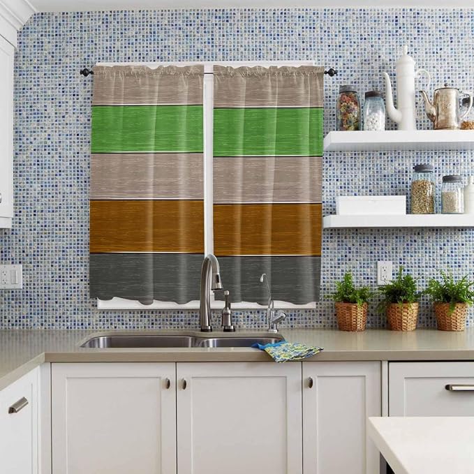 Farm Gray Green Brown Wood Grain Window Valance Curtains, Rustic Wooden Plank - Image 8