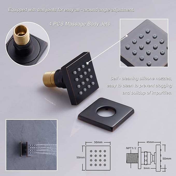 Shower System Oil Rubbed Bronze Shower Faucet Set 12 Inch Wall Mounted Full Body Rain Shower System with Body Jets, Handheld Spray, Digital Temperature Display Shower Valve