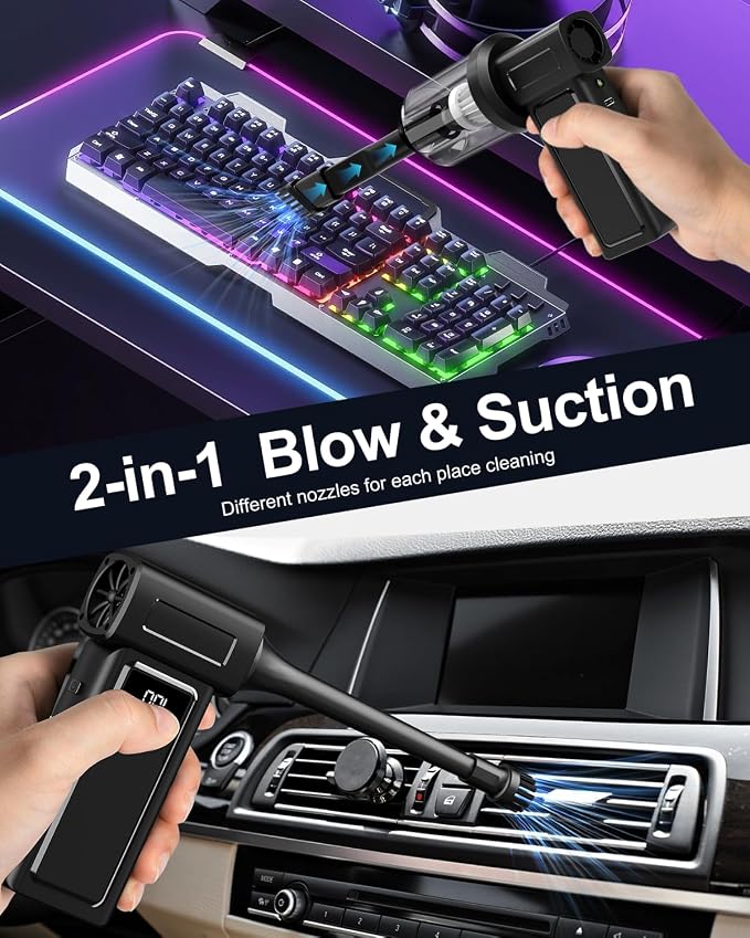Compressed Electric Air Duster & Handheld Car Vacuum Cleaner 2-in-1-10000mAh - Image 5