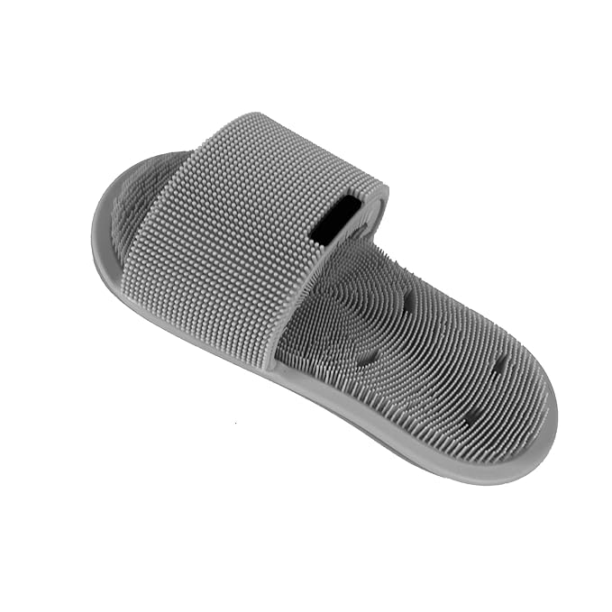 Shower Foot Scrubber with Non-slip Suction Cups, Silicone Bristle Shower Foot Cleaning Brush Slipper for Spa Massager Exfoliating Dead Skin Remover (1 PCS) (Gray)