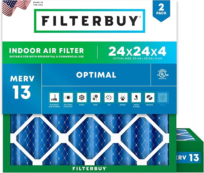 Filterbuy 24x24x4 Air Filter MERV 13 Optimal Smoke & Allergy Defense, by Filterbuy