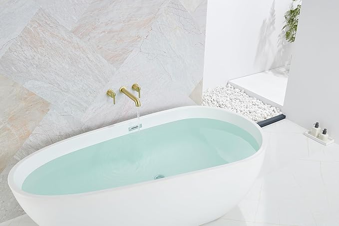 SITGES Solid Brass Wall Mount Tub Filler,10" Long Spout Reach Wall Mount Bathtub Faucet with Two Lever Handles, High-End Design, High Flow Bathtub Faucet Set with Rough-in Valve included, Brushed Gold