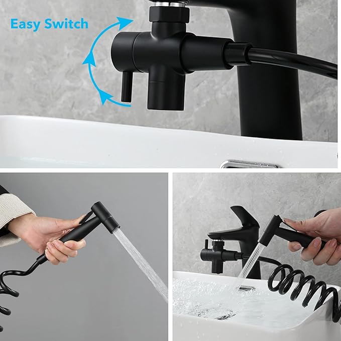 Sink Faucet Sprayer Set, Handheld Bidet Sprayer for Toilet, Metal Sprayer, with M22 M24 G1/2 Adapters and 3m Hose for Kitchen Sink, Bathroom or Toilet, Matte Black. (Faucet Not Included)