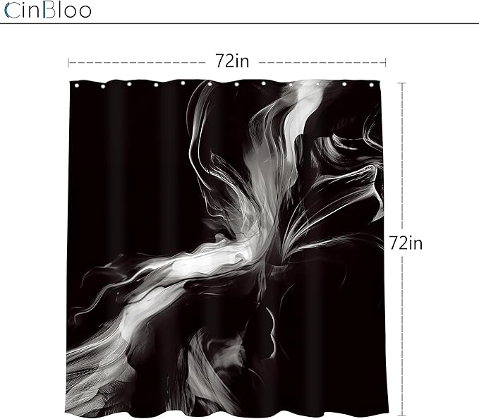 Cinbloo Abstract Black and White 72Wx72H Shower Curtain Modern Ombre Marble Ink Texture Minimalist Simple Unique Contemporary Bathroom Curtain Set Elegant Neutral Bath Bathroom Accessories Decor