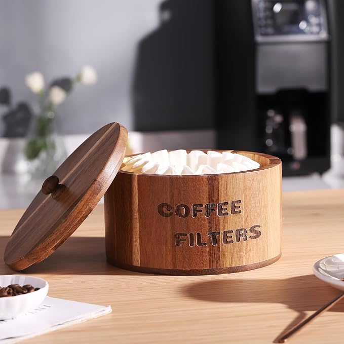 Acacia Wood Coffee Filter Holder and Storage - Image 8