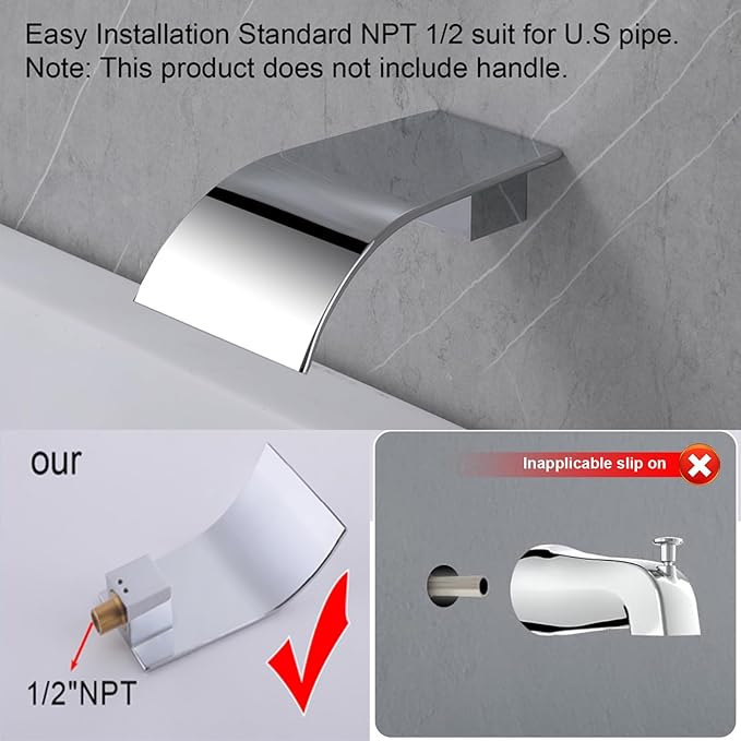 Chrome Waterfall Tub Spout Wall Mount Bathtub Faucet - High Flow Laminar Waterfall Tub Filler Faucet, Cascading Flow Spout for Vessel Sink,Bath Tub Faucet, Bathtub Fill Spout