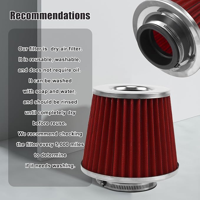 RYANSTAR RACING 70mm 2.75" High Flow Round Tapered Cone Cool Air Filter Cleaner - Image 6