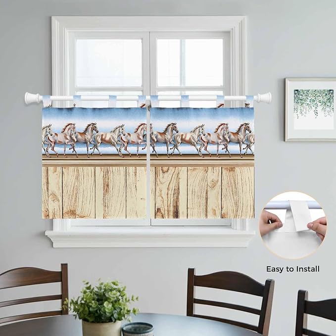 Western Horse Kitchen Curtains 24 Inch Length, Small Window Curtains Tab Top - Image 4