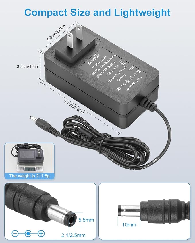 ALITOVE 24V Power Supply 3A 72W 24 Volt Transformer AC/DC Adapter 100-240V - Image 4