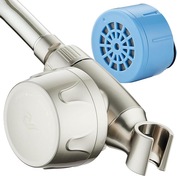 AquaCare Skin & Hair - World's Only Handheld Shower Head Filter with Built-in Hand Shower Bracket, ON/OFF Filtration Modes, Instant Cartridge Reload & Stay-Clean American KDF Cartridge, Satin Nickel