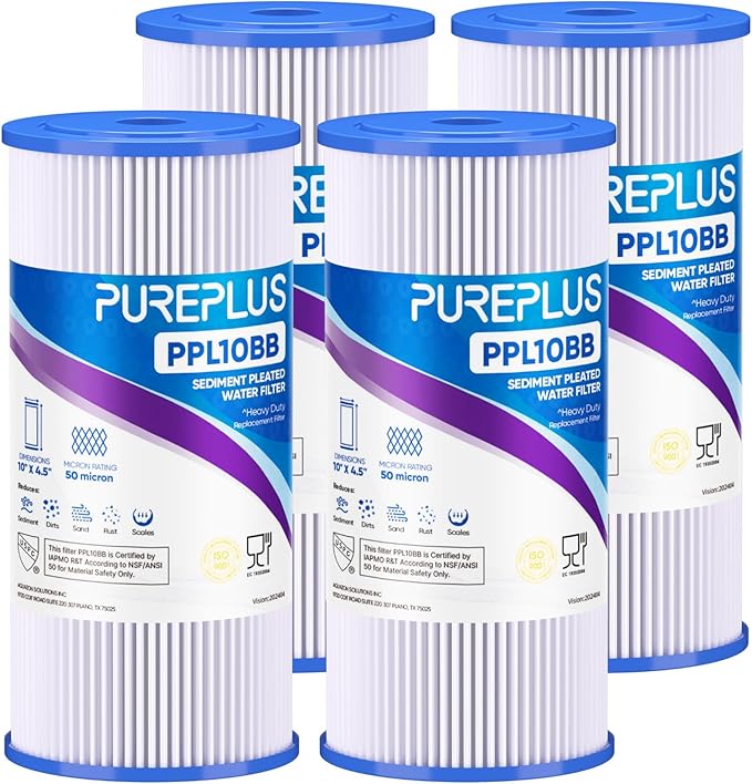 PUREPLUS 50 Micron 10" x 4.5" Extra Coarse Pleated Sediment Filter by PUREPLUS