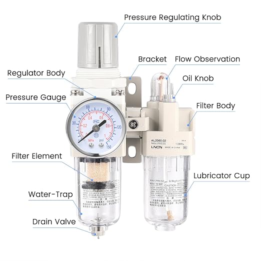 1/4 Inch NPT Compressed Air Filter Air Pressure Regulator Water-Oil Separator - Image 2