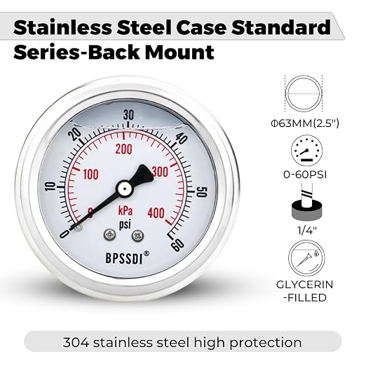 0-60 Psi Glycerin Liquid Filled Low Pressure Gauge, 2.5" Dial Size, 1/4" G Back - Image 2