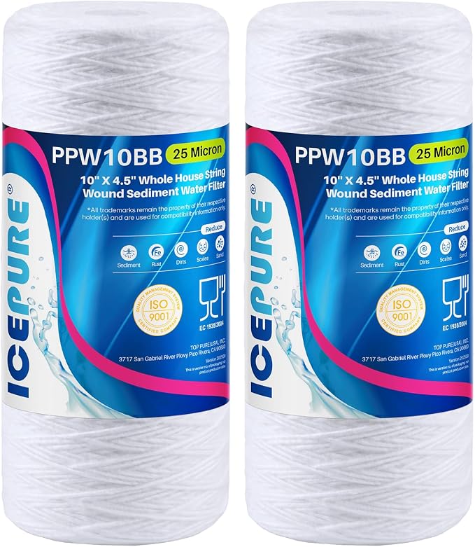 ICEPURE 25 Micron 10”x4.5'' Whole House Sediment String Wound Water Filter by ICEPURE