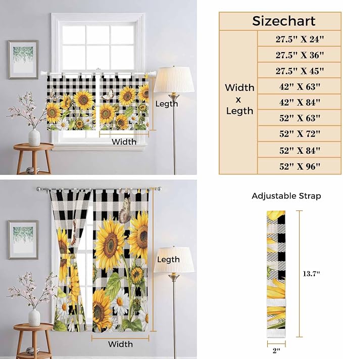 Sunflowers Bedroom Curtains 72 Inch Length, Window Curtains Tab Top - Image 8