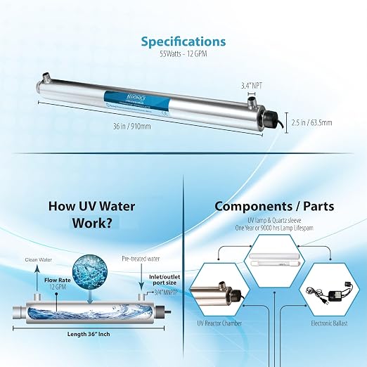 55W UV Ultraviolet Light Plus Sediment & Carbon Well Water Filter Purifier - Image 3