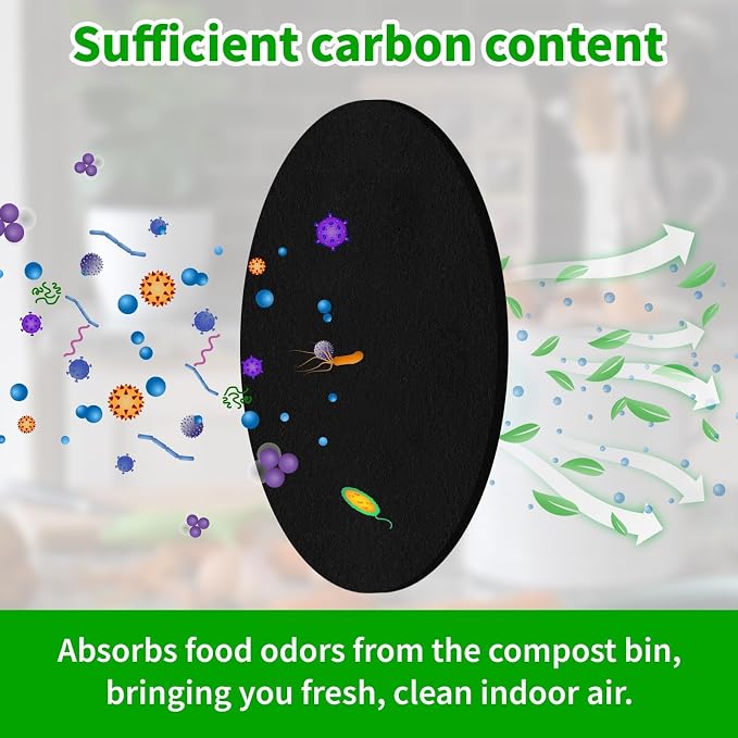 Charcoal Filters for Kitchen Compost Bin, 6.5 Inch Charcoal Filters for Compost - Image 6