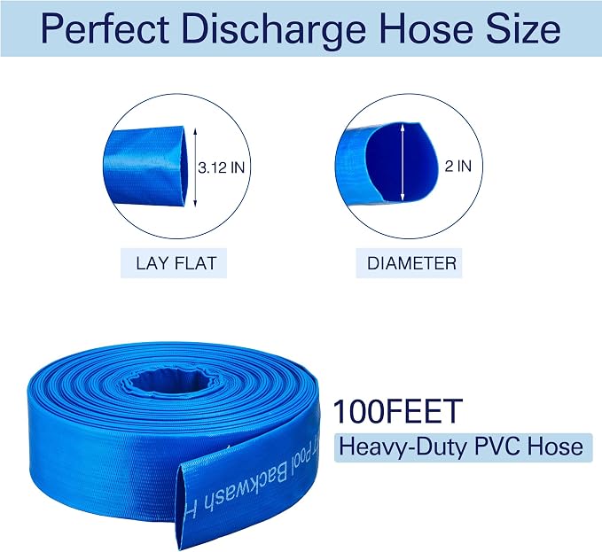 2" x 100FT Pool Backwash Hose, Heavy-Duty Pool Hose, Lay Flat Discharge Hose - Image 2