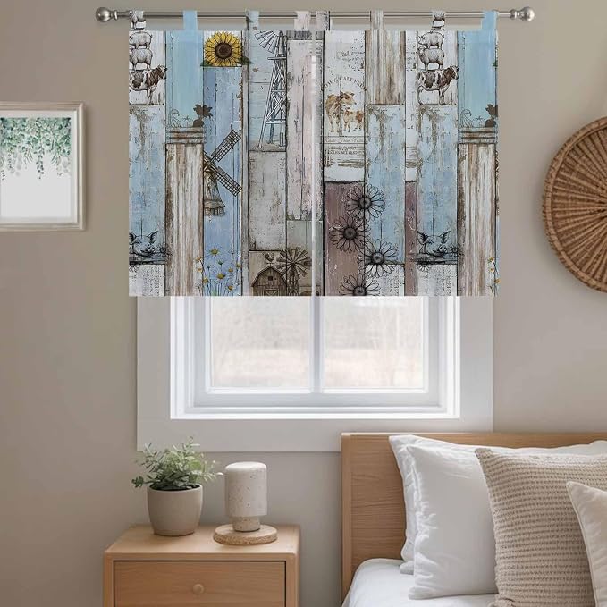 Blue Grey Wooden Bedroom Curtains 63 Inch Length, Window Curtains Tab Top - Image 9
