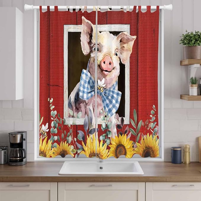 Pig Sunflowers Living Room Curtains 96 Inch Length, Window Curtains Tab Top - Image 9