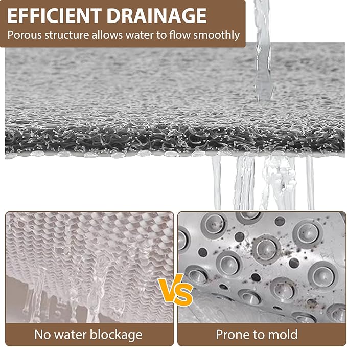 Shower Mat Non Slip: 47.2 x 31.5 Inch Extra Large Shower Mats for Inside Shower with Drain Hole - Soft PVC Loofah Anti Slip Shower Stall Mat for Walk-in Shower and Bathroom, Quick Drying