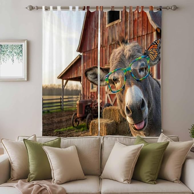 Farm Donkeys Living Room Curtains 96 Inch Length, Window Curtains Tab Top - Image 3