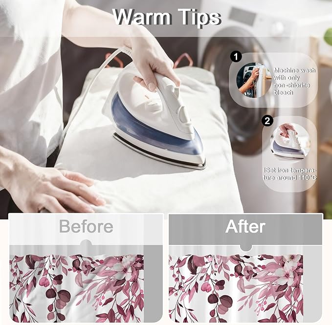 No Hook Shower Curtain and Liner Set, Dark Red Eucalyptus Floral Shower Curtains for Bathroom, Bath Curtain Sets with Snap in Liner, Waterproof with See Through Top Window, 71x77 Inches
