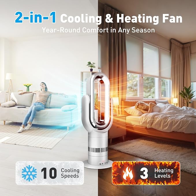 QG660 Bladeless Tower Fan and Heater Combo, 71° Oscillation & 180° Tilt - Image 4