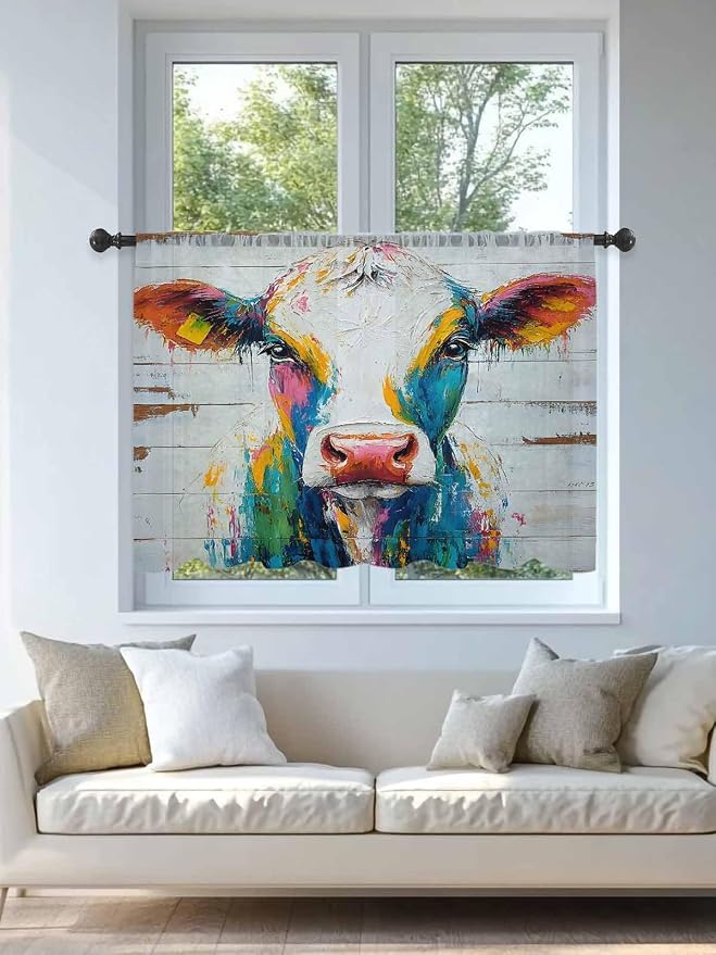 Sheer Curtains 45 Inch Length, Farmhouse Oil Painting Semi Sheer Curtains Light - Image 4
