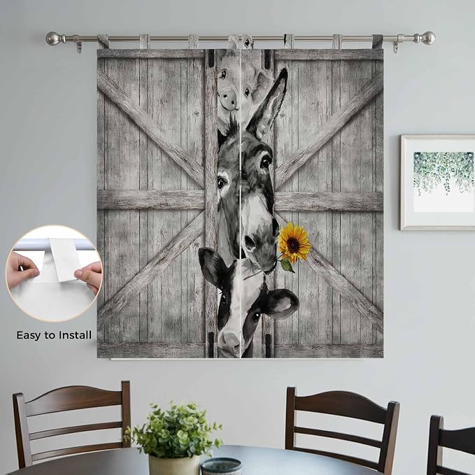 Funny Farm Animals Bedroom Curtains 72 Inch Length, Window Curtains Tab Top - Image 4