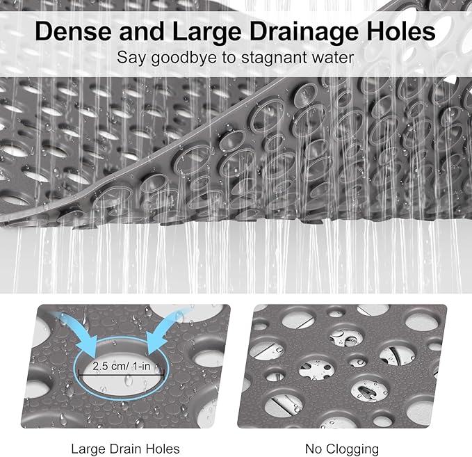 Anti Slip Shower Mat with Suction Cups,23.6x35.4 Inch Quick Drain TPE Non Slip Shower Mats for Inside Shower,Large Bath Mat for Shower Soft on Feet, Easy to Dry&Cut Machine Washable