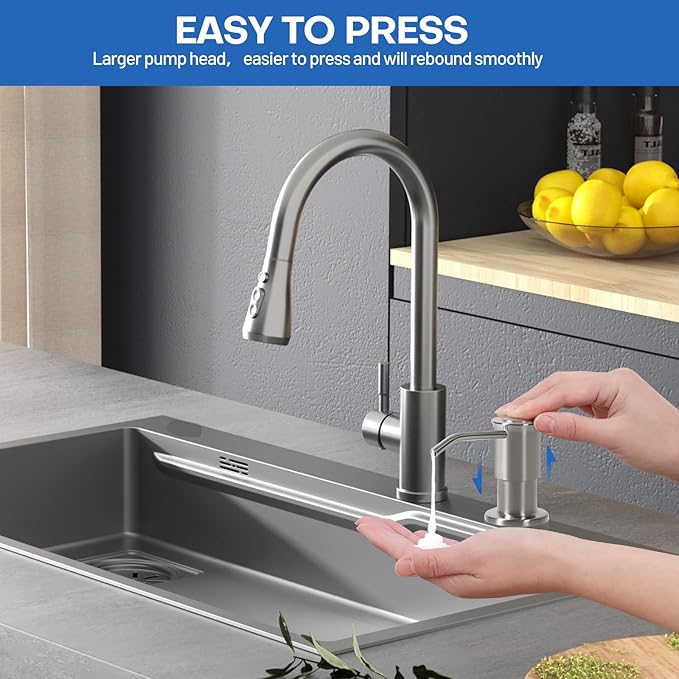 Soap Dispenser for Kitchen Sink, Brushed Nickel Built in Soap Dispensers, Stainless Steel Sink Soap Dispenser or Lotion Dispenser Pump with 47" Extension Tube Kit