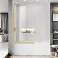 Bathtub Shower Glass Panel, 34" W X 58" H Tub Shower Door Fixed Glass Doors in Brushed Gold with 1/4"(6mm) Clear Tempered Door, Simple Shower Door Panel Easy to Install for Bathroom